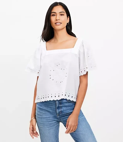 Petite Eyelet Square Neck Top