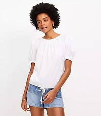 Petite Pleated Tie Puff Sleeve Top