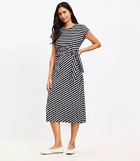 Petite Stripe Knotted Cap Sleeve Midi Dress