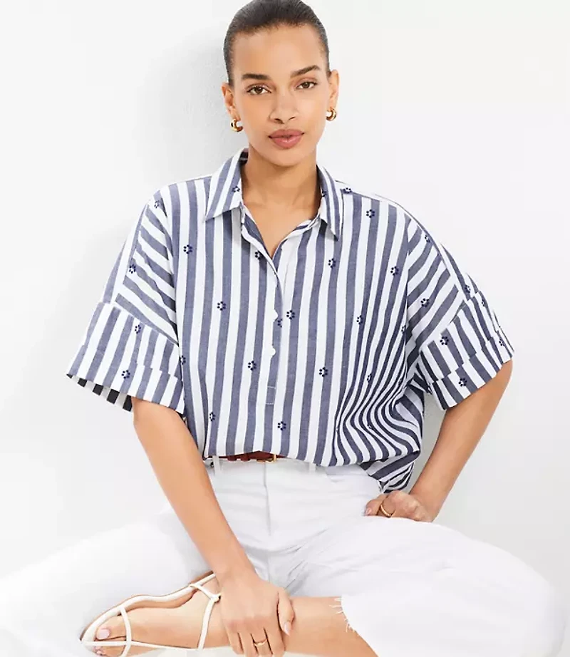 Petite Clip Stripe Henley Dolman Everyday Tunic Shirt