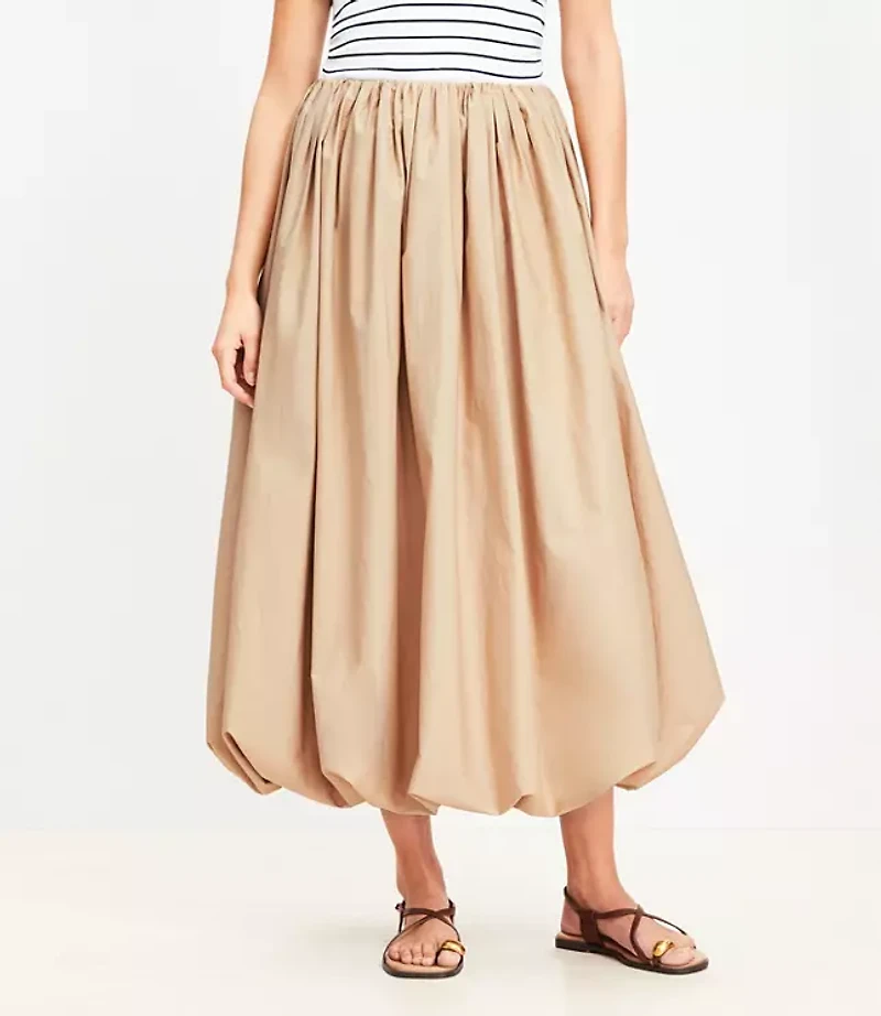 Petite Poplin Ruched Bubble Midi Skirt