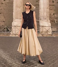Petite Poplin Ruched Bubble Midi Skirt