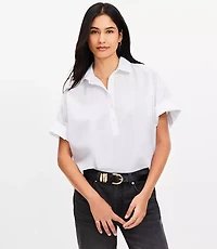 Petite Poplin Henley Dolman Everyday Tunic Shirt