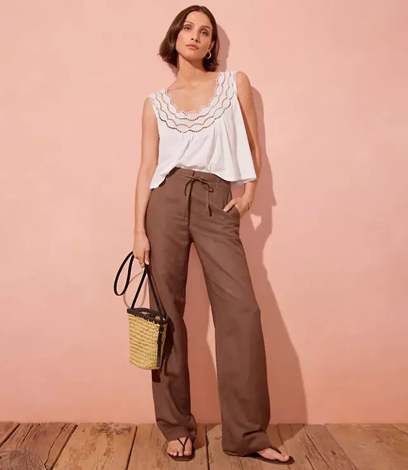 Straight Pants in Linen Blend