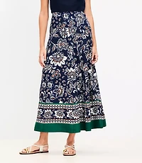 Petite Border Floral Linen Blend Seamed Maxi Skirt