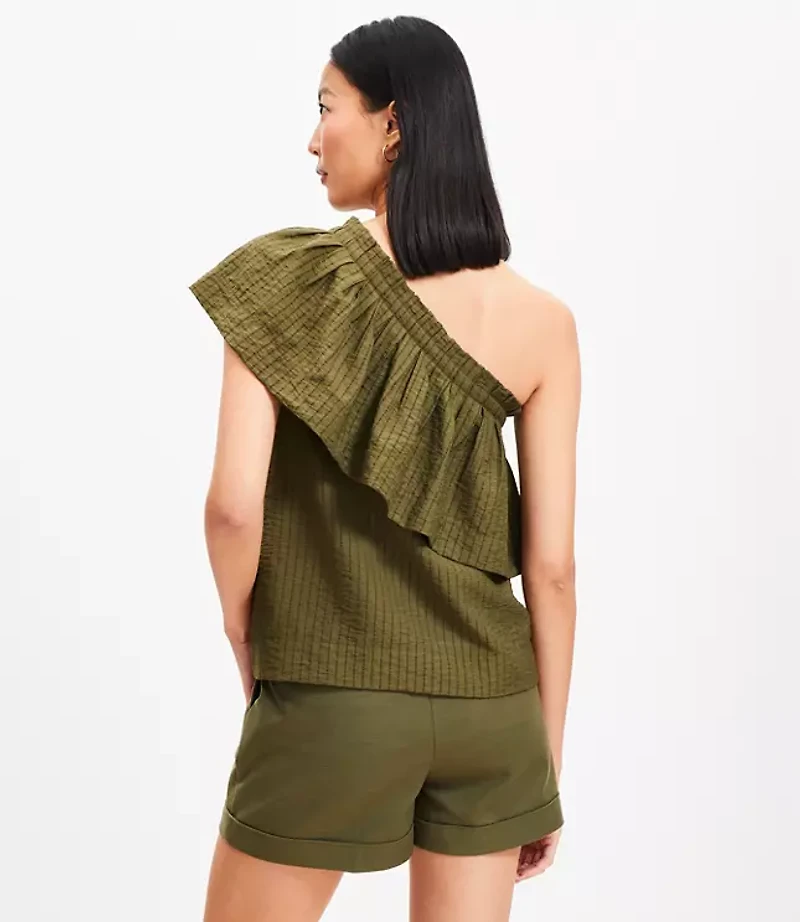 Striped Ruffle One Shoulder Top
