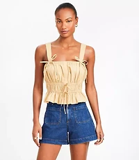 Poplin Ruched Tie Peplum Tank Top