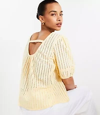 Eyelet Cutout Back Bubble Sleeve Top
