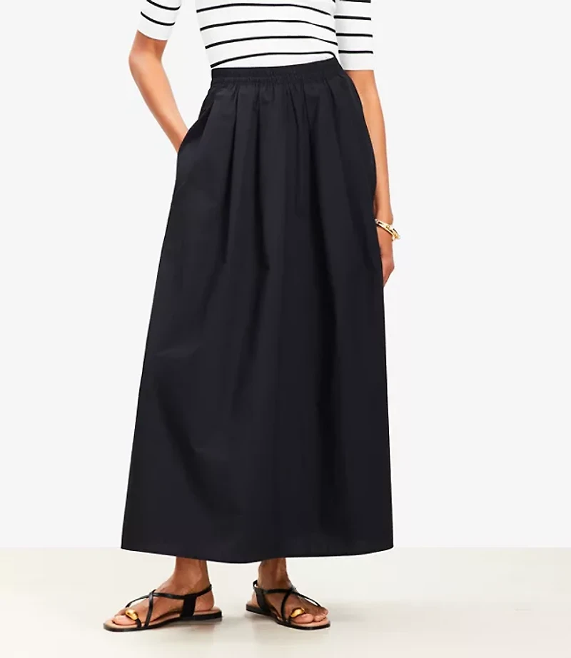 Poplin Pleated Maxi Pocket Skirt
