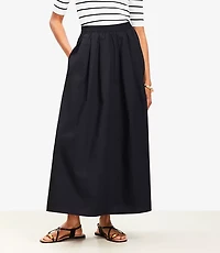 Poplin Pleated Maxi Pocket Skirt
