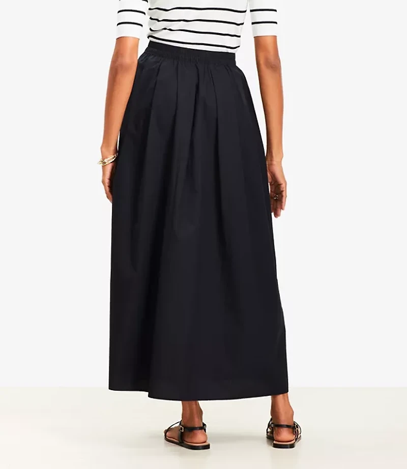 Poplin Pleated Maxi Pocket Skirt