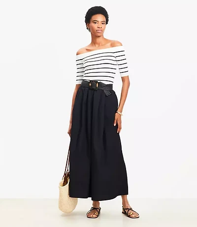 Poplin Pleated Maxi Pocket Skirt