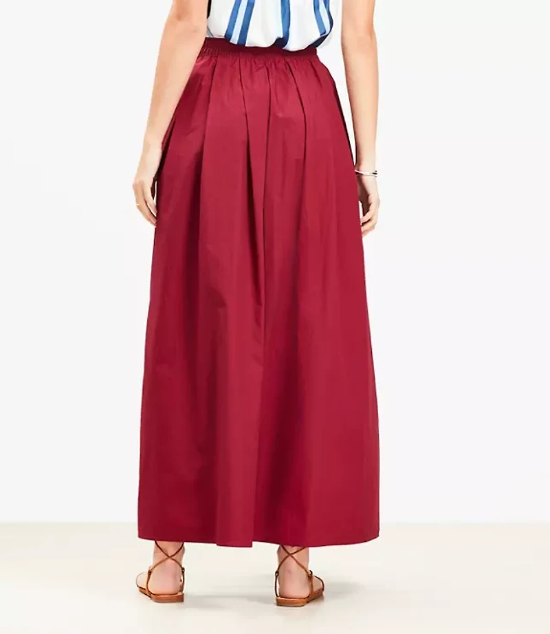 Poplin Pleated Maxi Pocket Skirt