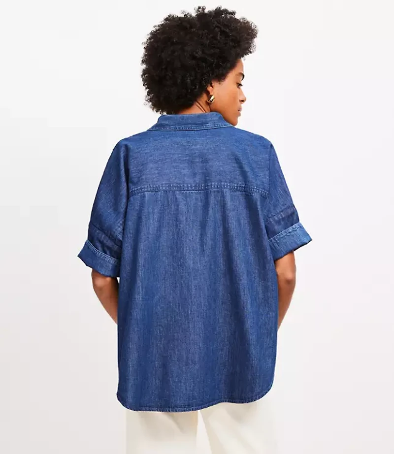 Petite Chambray Dolman Henley Shirt