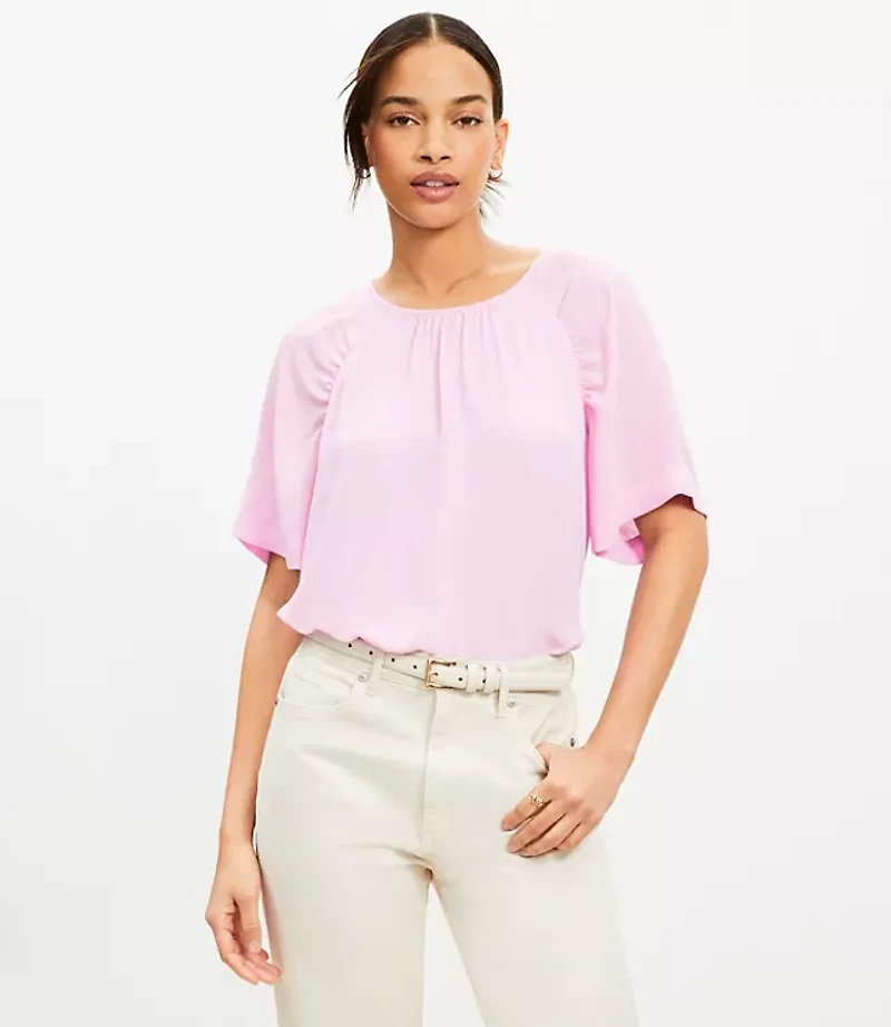 Ruched Raglan Mixed Media Top