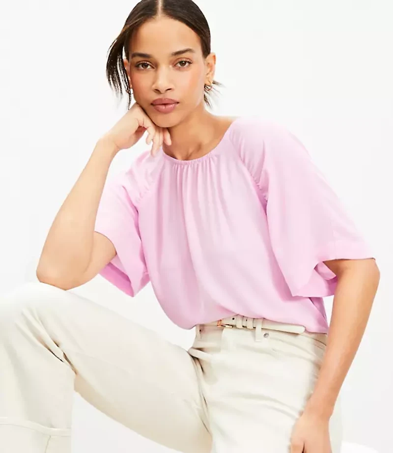 Ruched Raglan Mixed Media Top