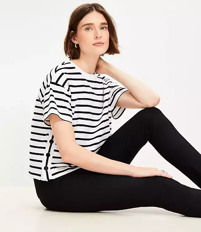 Striped Side Button Jersey Modern Tee