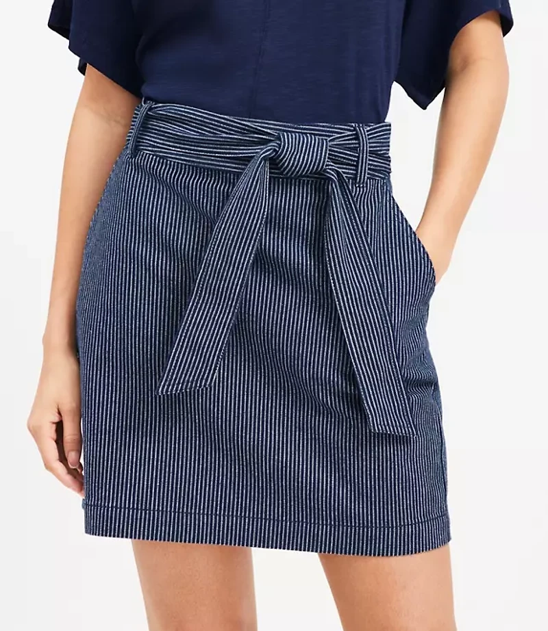 Petite Textured Stripe Belted Mini Pocket Skirt