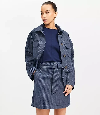 Petite Textured Stripe Belted Mini Pocket Skirt