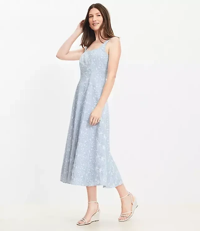 Floral Eyelet Seamed Tank Midi Dress