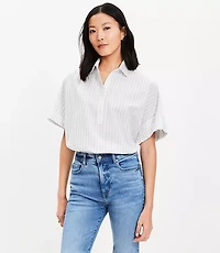 Petite Striped Henley Dolman Everyday Tunic Shirt