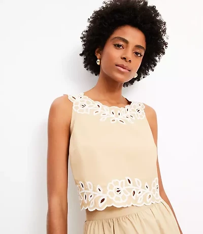 Petite Floral Eyelet Poplin Tank Top