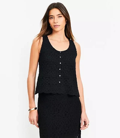 Scalloped Crochet Button Tank Top