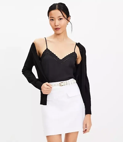 Petite Flap Trim Cotton Linen Mini Skirt
