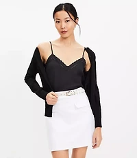 Petite Flap Trim Cotton Linen Mini Skirt