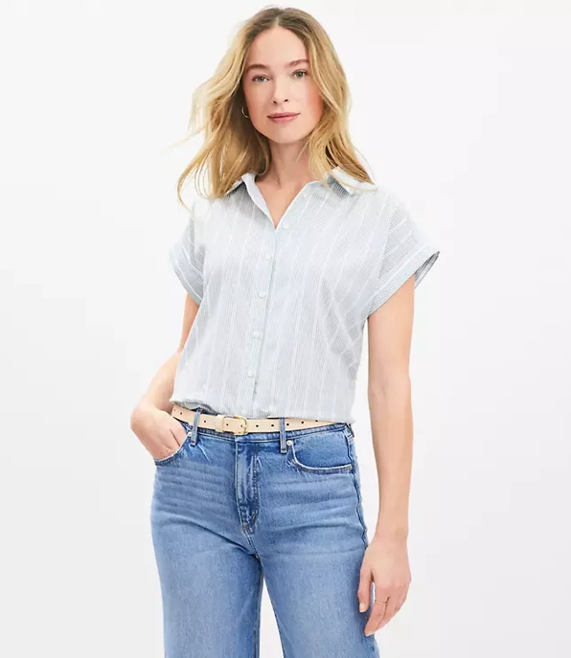 Striped Seersucker Dolman Everyday Shirt