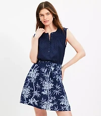 Pleated Yoke Mixed Media Top