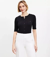Petite Pointelle Pocket Cardigan Top