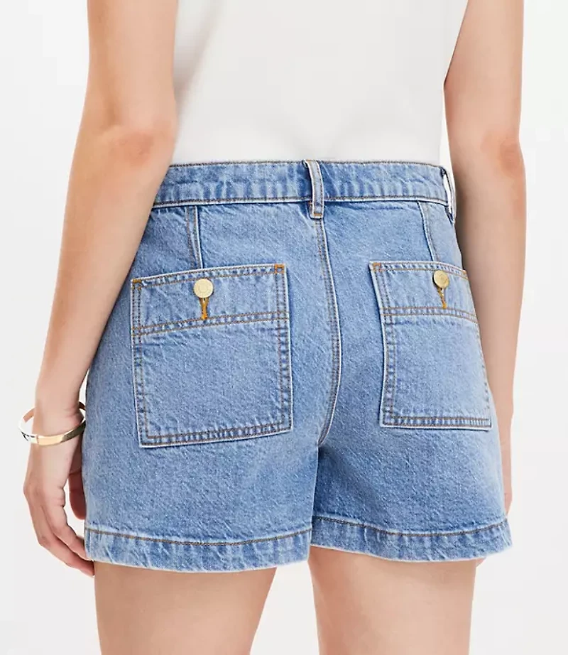 Petite Patch Pocket High Rise Denim Shorts in Classic Indigo Wash