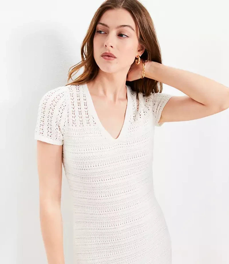 Petite Pointelle V-Neck Midi Sweater Dress