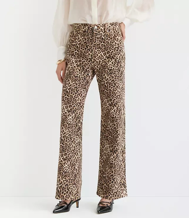 High Rise Wide Leg Jeans Leopard Print