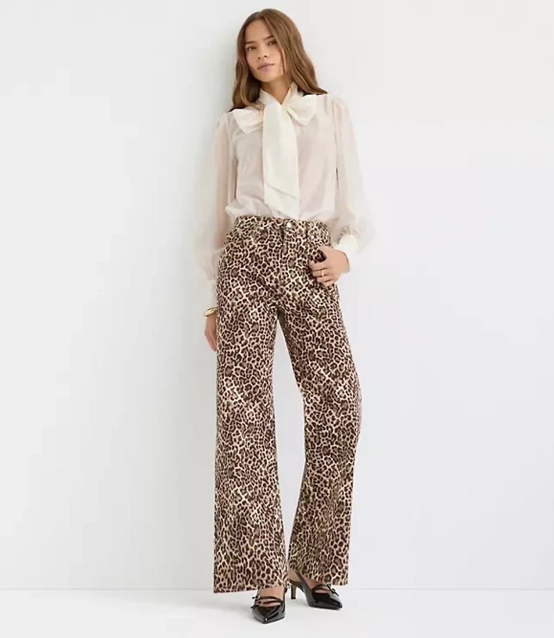 High Rise Wide Leg Jeans Leopard Print