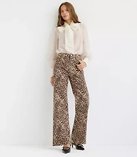 High Rise Wide Leg Jeans Leopard Print