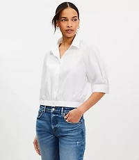 Petite Poplin Elasticized Hem Blouse
