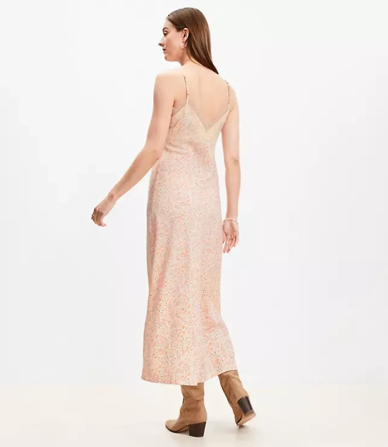 Petite Paisley Lace Trim Midi Slip Dress