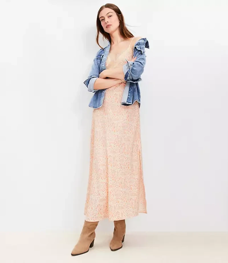 Petite Paisley Lace Trim Midi Slip Dress