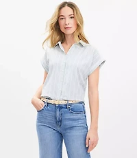 Petite Striped Seersucker Dolman Everyday Shirt