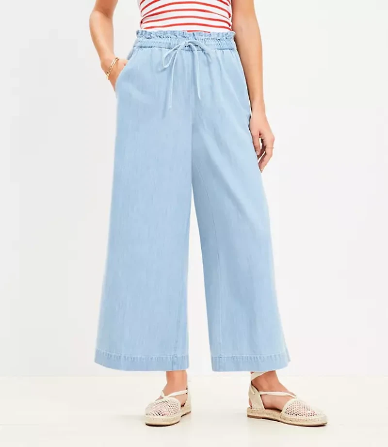 Petite Breezy Wide Leg Ankle Pants in Chambray