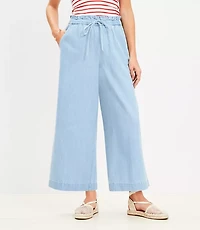 Petite Breezy Wide Leg Ankle Pants in Chambray
