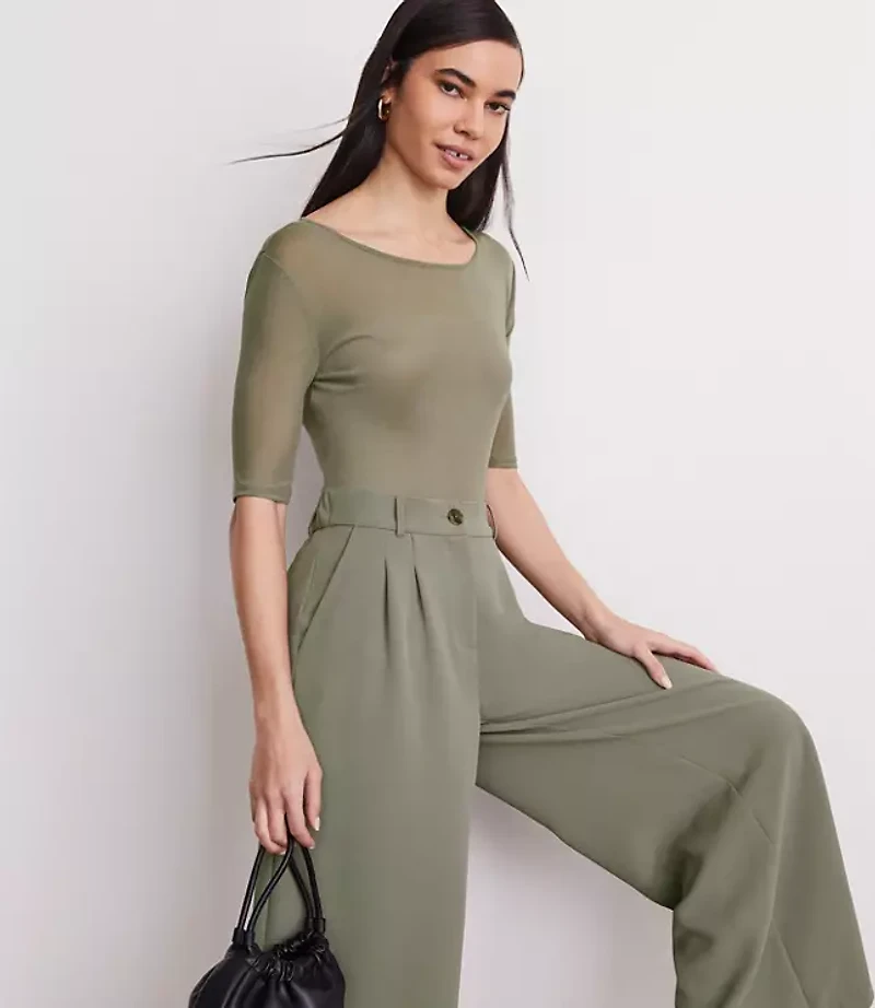 Petite LOFT Versa Mesh Elbow Sleeve Tee