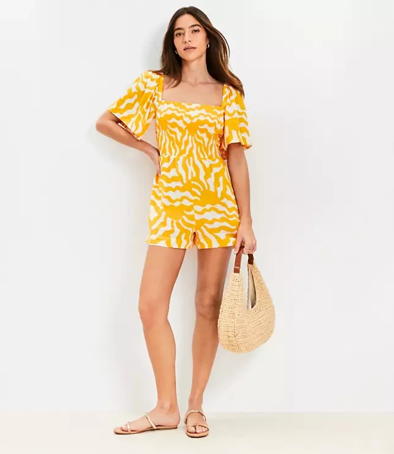 LOFT Beach Sunny Smocked Cutout Back Romper