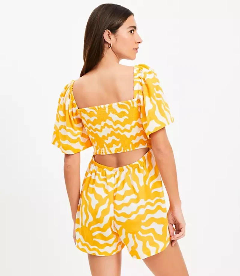 LOFT Beach Sunny Smocked Cutout Back Romper