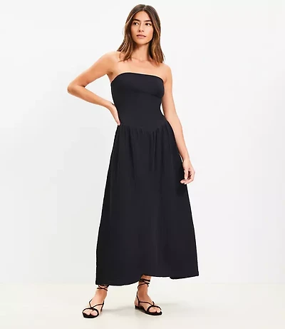 LOFT Beach Strapless Triple Cloth Mixed Media Maxi Pocket Dress
