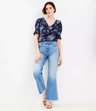 Petite Frayed High Rise Wide Leg Crop Jeans in White