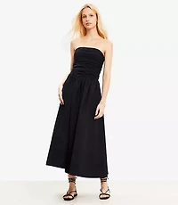 Petite Strapless Poplin Mixed Media Pocket Dress