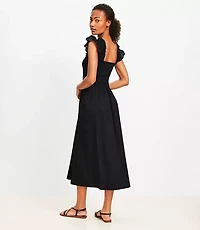Petite LOFT Beach Smocked Ruffle Strap Midi Pocket Dress